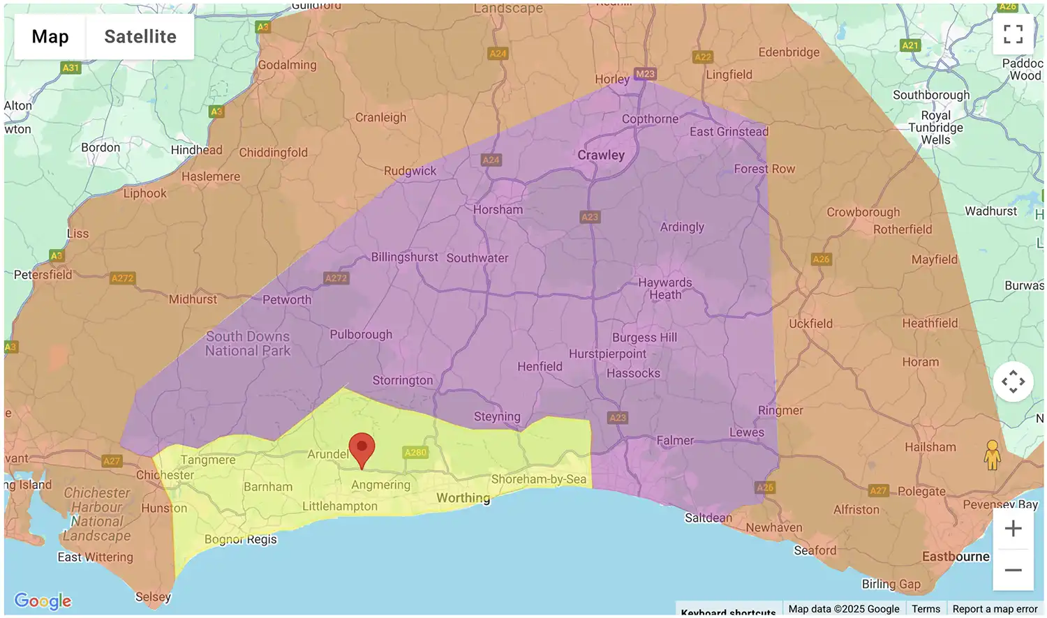 Gas Bottles Hassocks delivery zone map - click to see on BBQ Gas Bottles